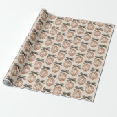 Groene Gouden Ananassen met Strikjes Kerst Cadeaupapier (Uitgerold)
