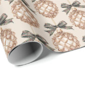 Groene Gouden Ananassen met Strikjes Kerst Cadeaupapier (Rol Hoek)