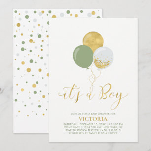 Groene & Gouden Ballonnen   Oh Baby Boy Baby Showe Kaart