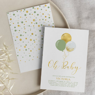 Groene & Gouden Ballonnen   Oh Baby Boy Baby Showe Kaart