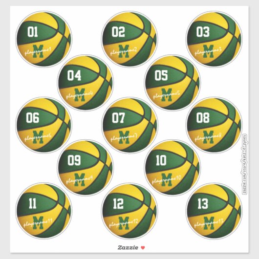 groene gouden basketbal op maat 13 spelersnamen sticker (Vel)