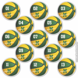 groene gouden basketbal op maat 13 spelersnamen sticker