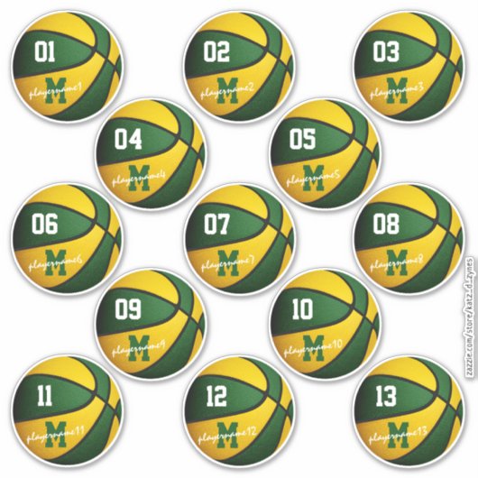 groene gouden basketbal op maat 13 spelersnamen sticker (Voorkant)