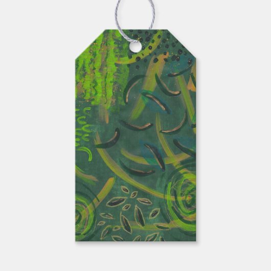 Groene Gouden Blad Abstract Schilderij Cadeaubijsl Cadeaulabel (Voorkant)