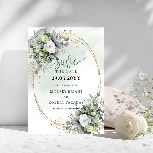 Groene Gouden Blad Waterverf Bewaar de Datum Save The Date