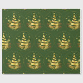 Groene gouden bladeren sterren kerstboom cadeaupapier (Vlak)