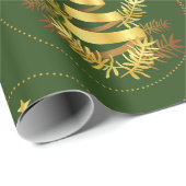 Groene gouden bladeren sterren kerstboom cadeaupapier (Rol Hoek)