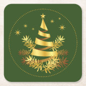 Groene gouden bladeren sterren kerstboom kartonnen onderzetters (Voorkant)