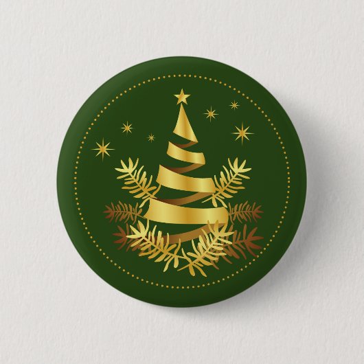 Groene gouden bladeren sterren kerstboom ronde button 5,7 cm (Voorkant)