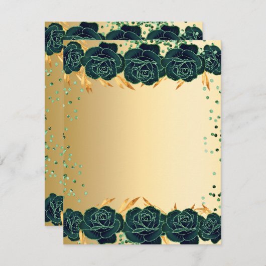 Groene gouden bloemen feestelijke briefpapierkaart save the date (Voorkant / Achterkant)
