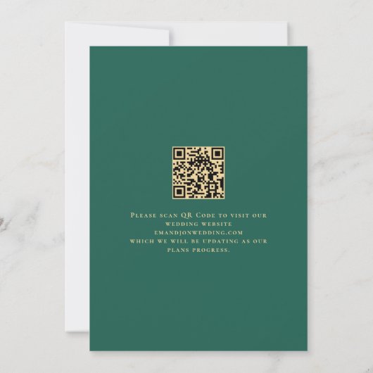 Groene Gouden Bloemen QR Code Huwelijk Smaragd Save The Date (Achterkant)