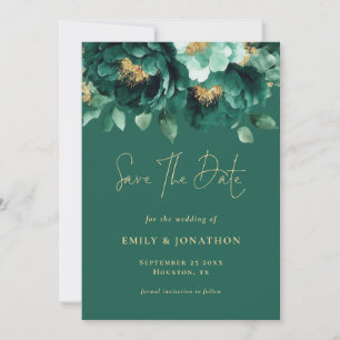 Groene Gouden Bloemen QR Code Huwelijk Smaragd Save The Date