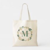 Groene Gouden Bloemenkrans Aangepaste Monogram Tote Bag (Achterkant)