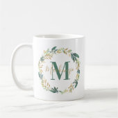 Groene Gouden Bloemenkrans Monogram Koffiemok (Links)