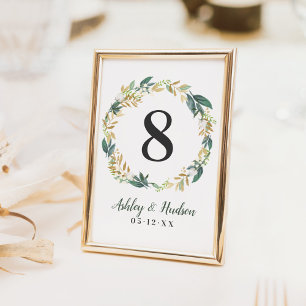 Groene Gouden Bloemenkrans Tafel Nummerkaart Kaart
