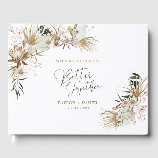 Groene & Gouden Boheemse Boho Bruiloft Gastenboek (Voorkant)