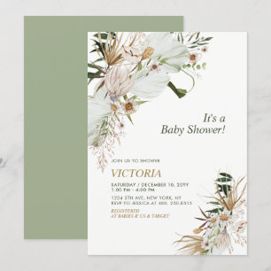 Groene & Gouden Boho Botanische Baby Shower Brunch Kaart
