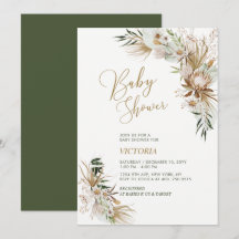Groene & Gouden Boho Botanische Baby Shower Uitnod
