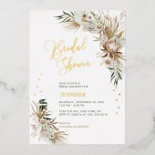 Groene & Gouden Boho Botanische Bruidsdouche Folie Uitnodiging (Voorkant)