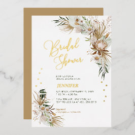 Groene & Gouden Boho Botanische Bruidsdouche Folie Uitnodiging