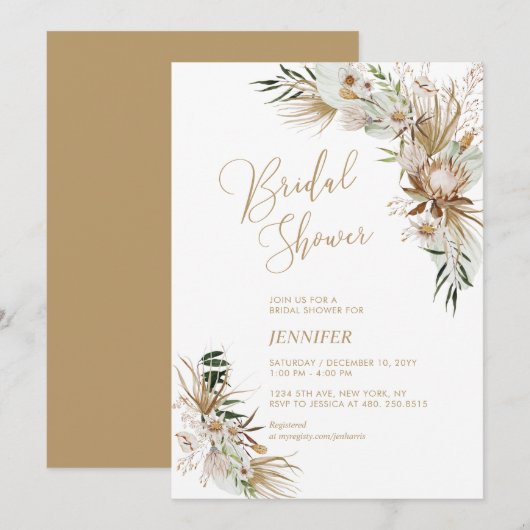 Groene & Gouden Boho Botanische Bruidsdouche Kaart (Voorkant / Achterkant)