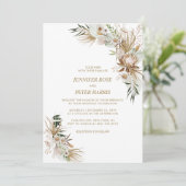 Groene & Gouden Boho Botanische Trouwfeest Kaart (Staand voorkant)