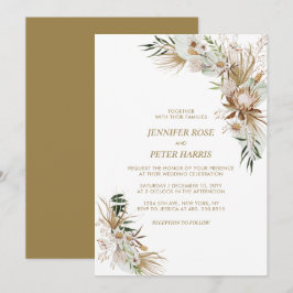 Groene & Gouden Boho Botanische Trouwfeest Kaart