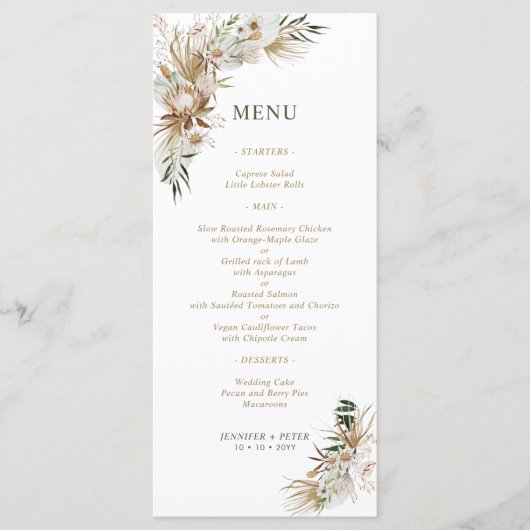 Groene & Gouden Boho Botanische Trouwmenu's Menu (Voorkant)
