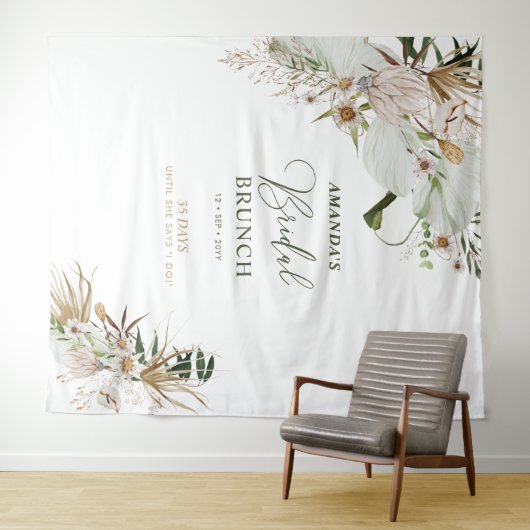 Groene & Gouden Boho Bruidsdiner Bruiloft Brunch A Wandkleed (In Situ (horizontaal))