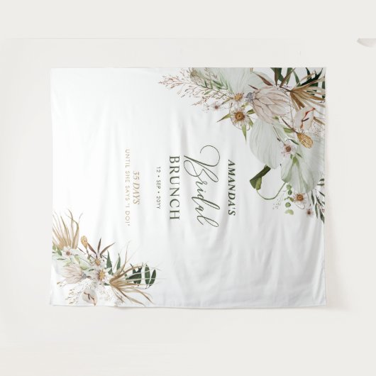 Groene & Gouden Boho Bruidsdiner Bruiloft Brunch A Wandkleed (Voorkant (horizontaal))