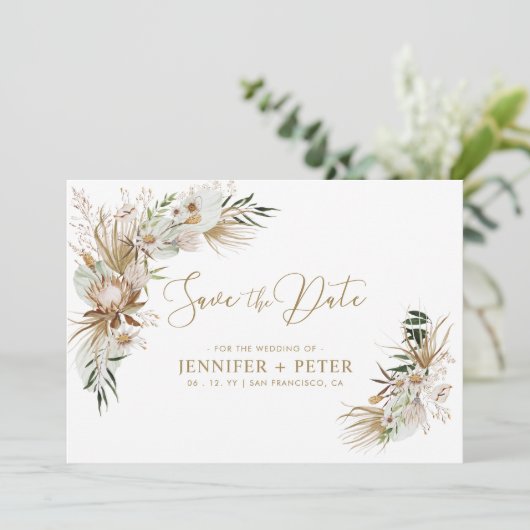 Groene & Gouden Boho Trouwkaart 'Save The Date' Save The Date (Staand voorkant)