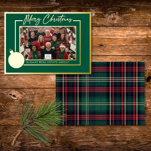 Groene Gouden Bol Merry Christmas Script Foto Foli Folie Feestdagenkaart