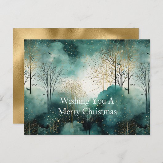 Groene Gouden Bomen Kerst Briefkaart (Voorkant / Achterkant)