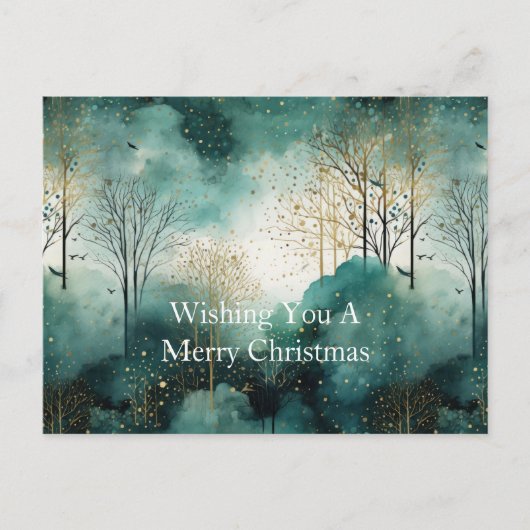 Groene Gouden Bomen Kerst Briefkaart (Voorkant)