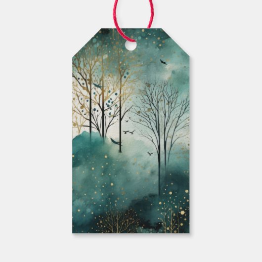 Groene Gouden Bomen Kerst Cadeaulabel (Achterkant)