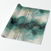 Groene Gouden Bomen Kerst Cadeaupapier (Uitgerold)