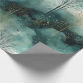 Groene Gouden Bomen Kerst Cadeaupapier (Hoek)