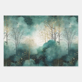 Groene Gouden Bomen Kerst Inpakpapier Vel (Voorkant)