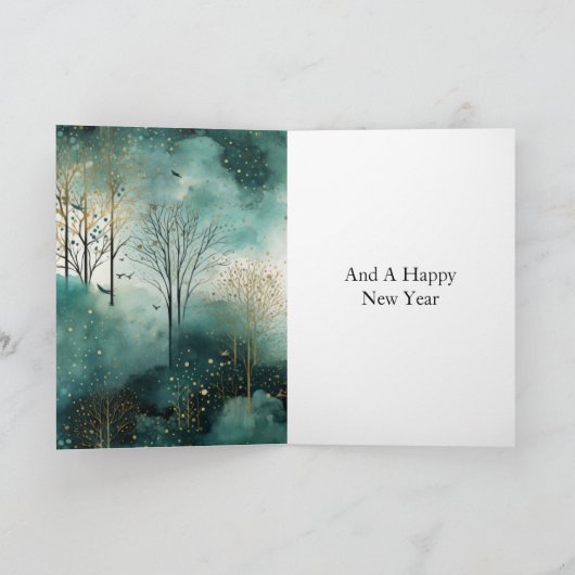 Groene Gouden Bomen Kerst Kaart (Binnen)