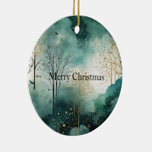 Groene Gouden Bomen Kerst Keramisch Ornament (Rechts)