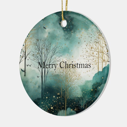 Groene Gouden Bomen Kerst Keramisch Ornament (Links)