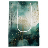 Groene Gouden Bomen Kerst Medium Cadeauzakje (Achterkant)