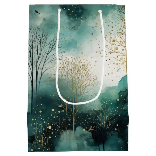 Groene Gouden Bomen Kerst Medium Cadeauzakje (Achterkant)