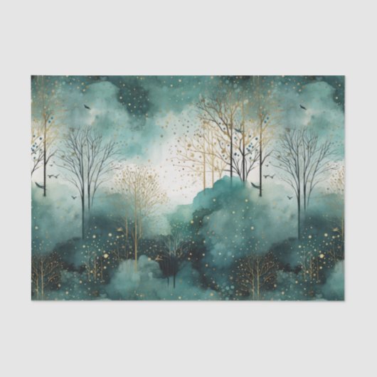 Groene Gouden Bomen Kerst Tissuepapier (Voorkant)