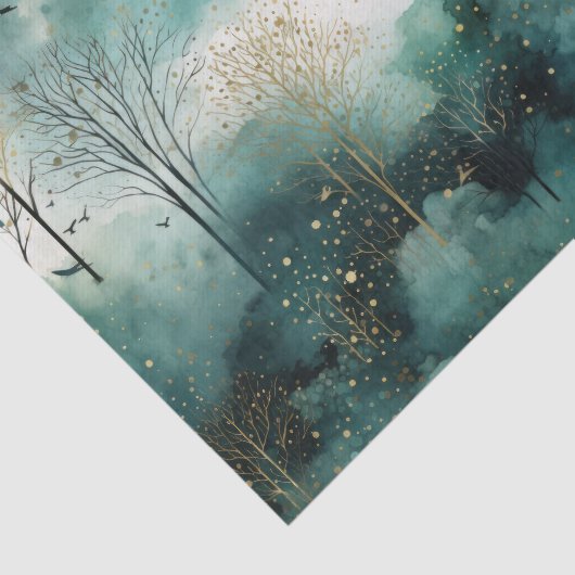 Groene Gouden Bomen Kerst Tissuepapier (Detail)