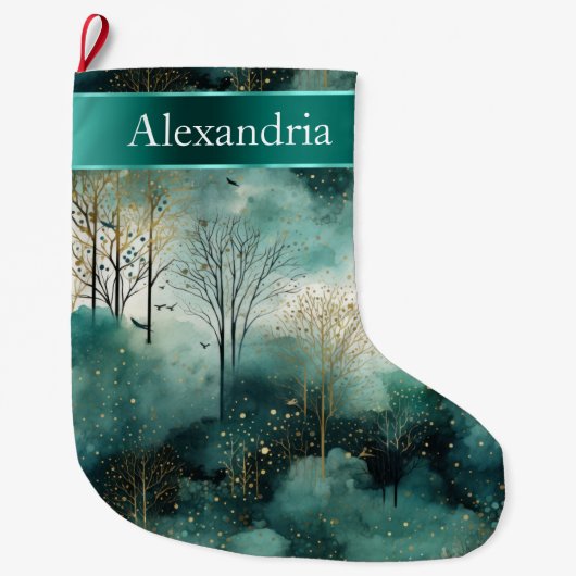 Groene Gouden Bomen Kerstnaam Grote Kerstsok (Voorkant)