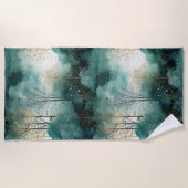 Groene Gouden Bomen met Vogels Kerst Strandlaken (Voorkant)