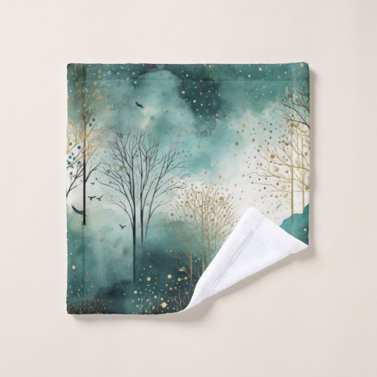 Groene Gouden Bomen met Vogels Kerstmis Bad Handdoek (Wasdoekje)