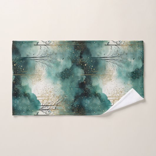 Groene Gouden Bomen met Vogels Kerstmis Bad Handdoek (Handdoek)