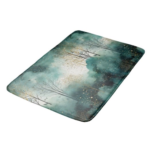 Groene Gouden Bomen Met Vogels Kerstmis Badmat (Gekanteld)